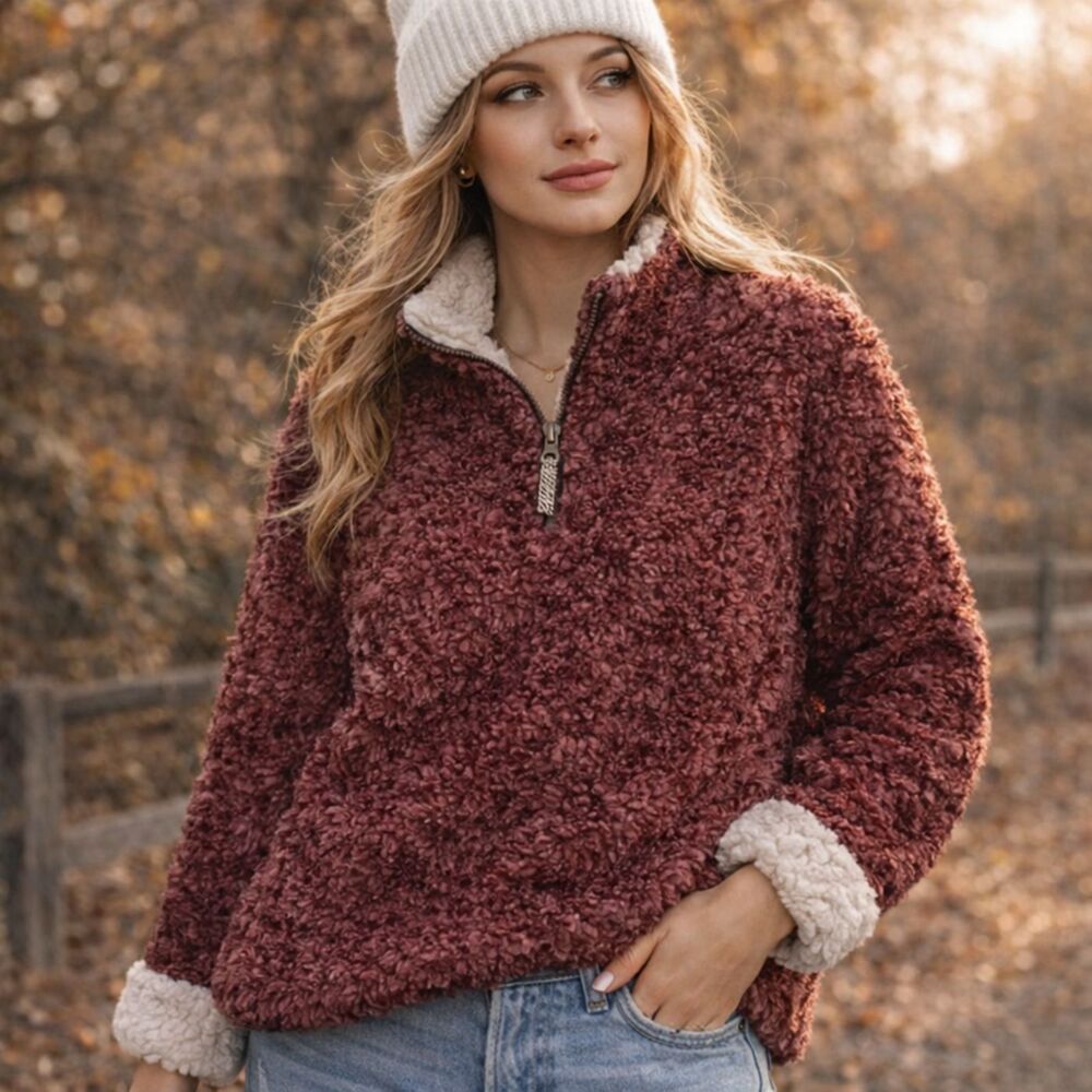 Sherpa Pullover Size Medium 1/4 Zip Soft Fleece Cozy Layer Women Weatherproof
